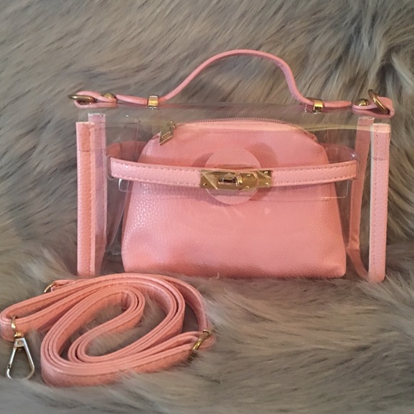✨CLEAR OR TRANSPARENT WITH PINK TRIM HANDBAG-NEW✨ - Picture 2 of 8